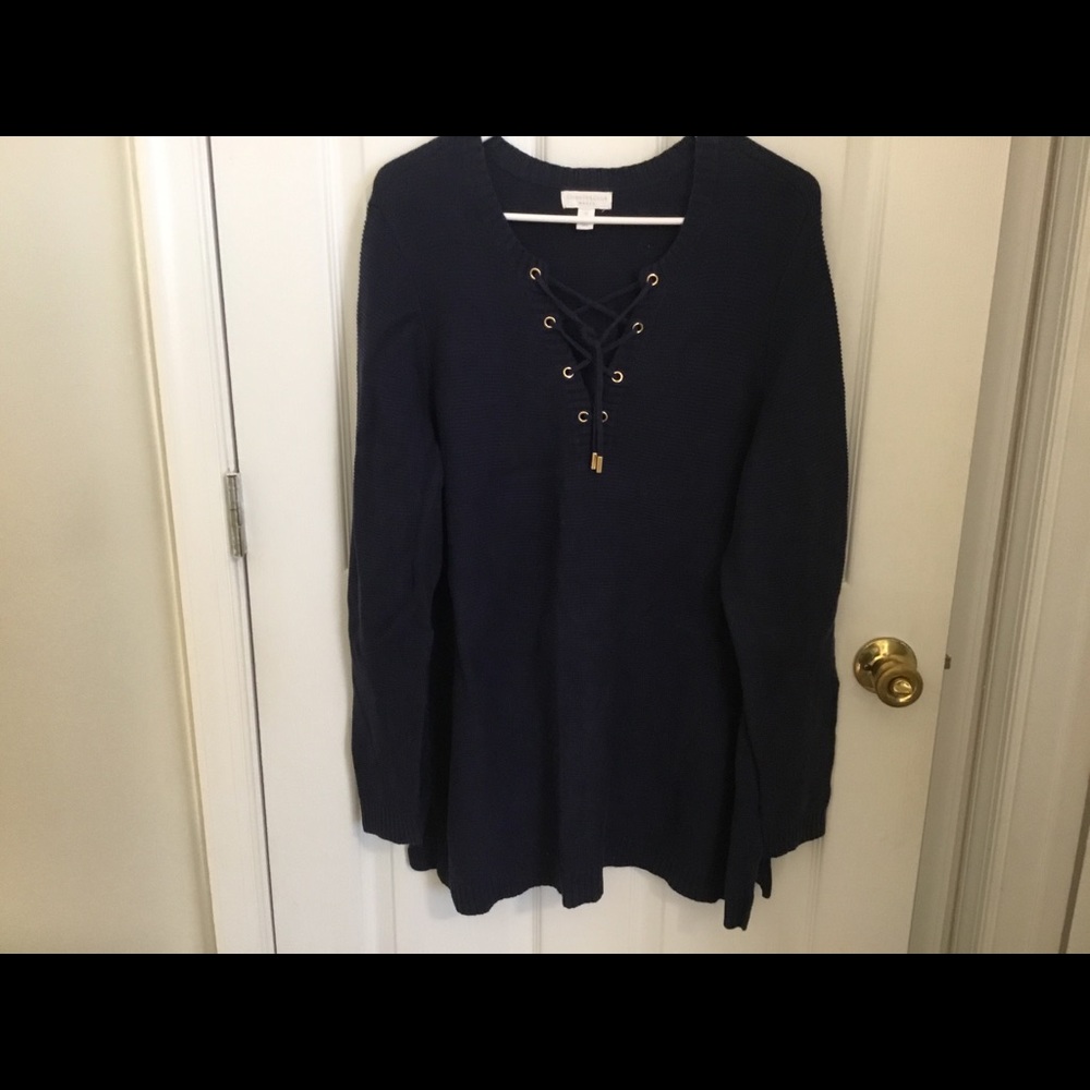 Navy Lace Up Sweater